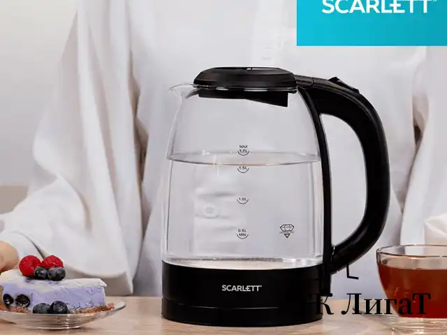 Чайник SCARLETT SC-EK27G11, 1,7 л, 2200 Вт, закрытый нагревательный элемент, стекло, черный