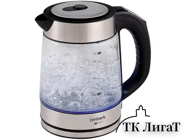 Чайник TIMBERK T-EK27G03, 1,7 л, 2200 Вт, закрытый нагревательный элемент, ТЕРМОРЕГУЛЯТОР, стекло, стальной