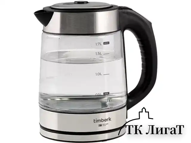 Чайник TIMBERK T-EK27G03, 1,7 л, 2200 Вт, закрытый нагревательный элемент, ТЕРМОРЕГУЛЯТОР, стекло, стальной