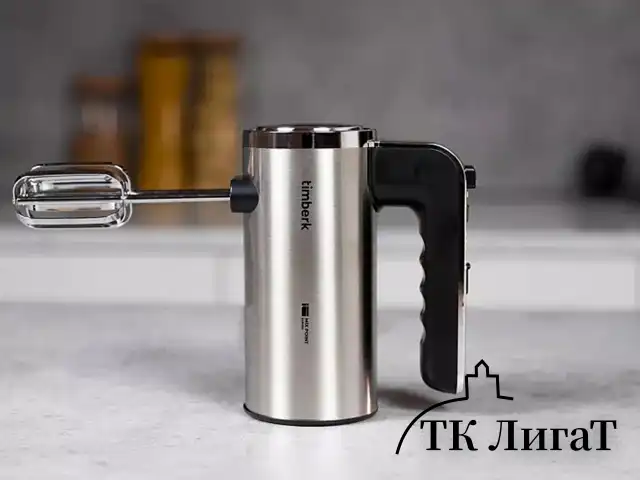 Миксер TIMBERK T-HM40S49, 550 Вт, 5 скоростей, 2 венчика, 2 крюка для теста, подставка, стальной