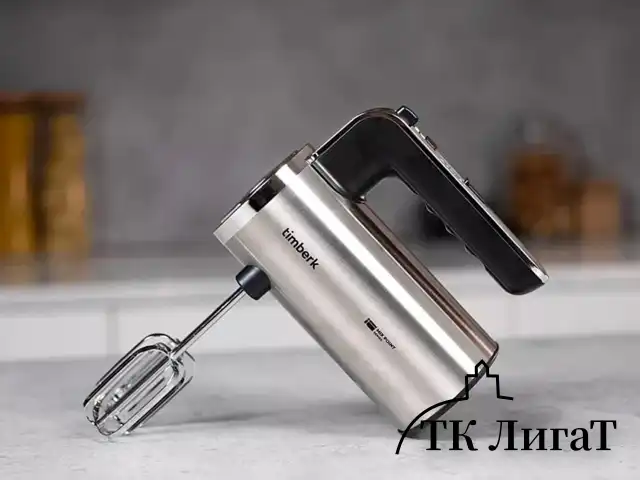 Миксер TIMBERK T-HM40S49, 550 Вт, 5 скоростей, 2 венчика, 2 крюка для теста, подставка, стальной