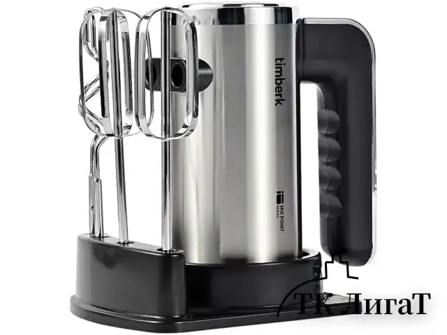 Миксер TIMBERK T-HM40S49, 550 Вт, 5 скоростей, 2 венчика, 2 крюка для теста, подставка, стальной