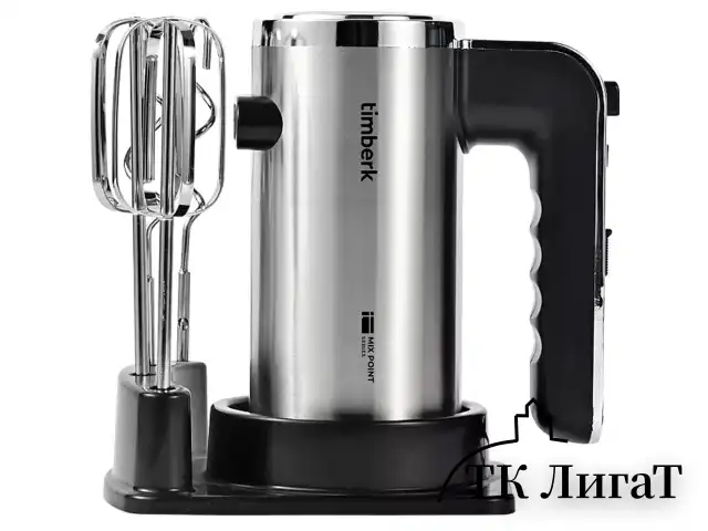 Миксер TIMBERK T-HM40S49, 550 Вт, 5 скоростей, 2 венчика, 2 крюка для теста, подставка, стальной
