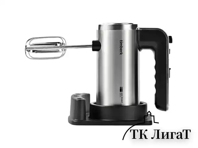 Миксер TIMBERK T-HM40S49, 550 Вт, 5 скоростей, 2 венчика, 2 крюка для теста, подставка, стальной