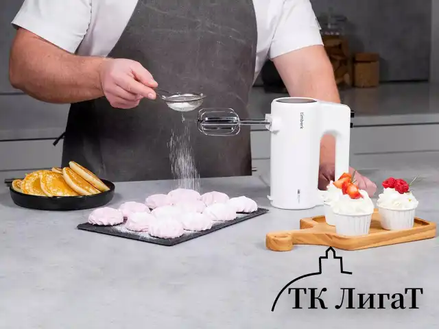 Миксер TIMBERK T-HM40S48, 700 Вт, 5 скоростей, 2 венчика, 2 крюка для теста, белый