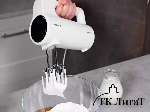 Миксер TIMBERK T-HM40S48, 700 Вт, 5 скоростей, 2 венчика, 2 крюка для теста, белый