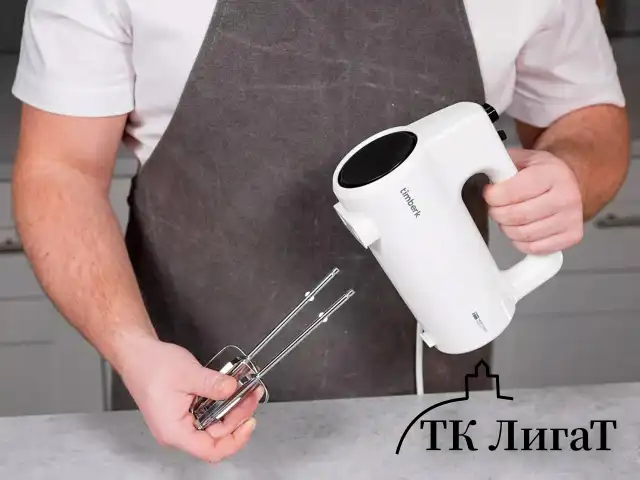 Миксер TIMBERK T-HM40S48, 700 Вт, 5 скоростей, 2 венчика, 2 крюка для теста, белый