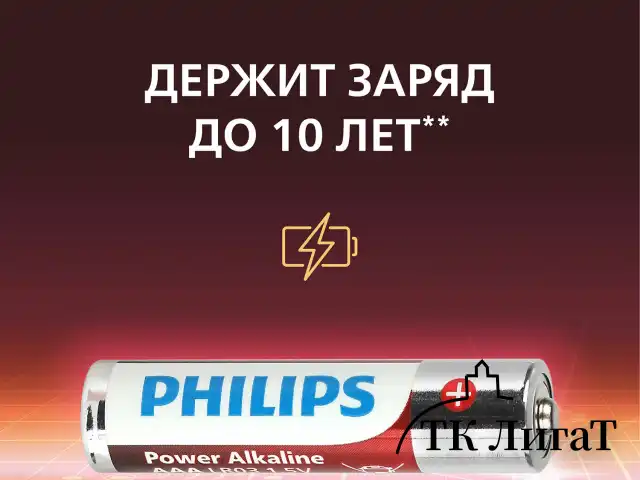 Батарейки алкалиновые "мизинчиковые" КОМПЛЕКТ 4 шт., PHILIPS Power Alkaline, ААА (LR03,15А), блистер, Б0062736