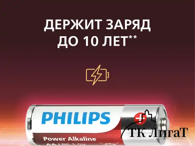 Батарейки алкалиновые "пальчиковые" КОМПЛЕКТ 12 шт., PHILIPS Power Alkaline, АА (LR6, 24А), блистер, Б0064661