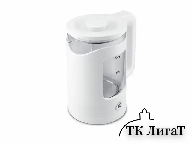 Чайник BQ (БИ-КЬЮ) KT2000G, 1,5 л, 1500 Вт, закрытый нагревательный элемент, стекло, белый, 86192234