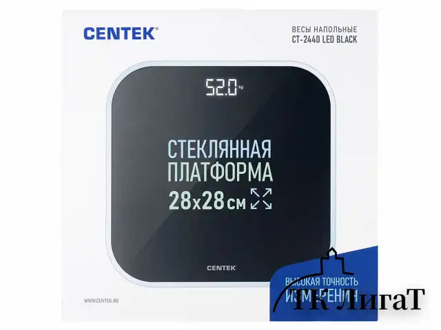 Весы напольные CENTEK CT-2440, электронные, вес до 180 кг, квадрат, стекло, черные