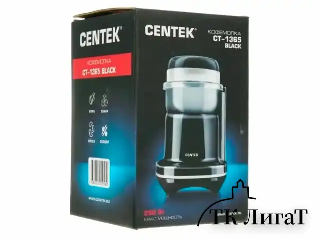 Кофемолка CENTEK CT-1365, мощность 250 Вт, вместимость 70 г, пластик, черная, CT-1365 Black