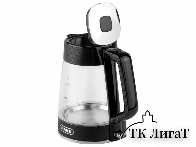 Чайник CENTEK CT-1014, 1,7 л, 2200 Вт, закрытый нагревательный элемент, стекло, черный, CT-1014 Black