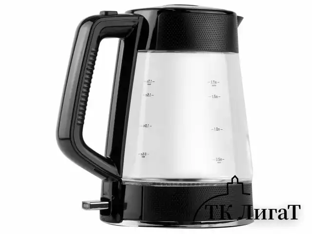 Чайник CENTEK CT-1014, 1,7 л, 2200 Вт, закрытый нагревательный элемент, стекло, черный, CT-1014 Black
