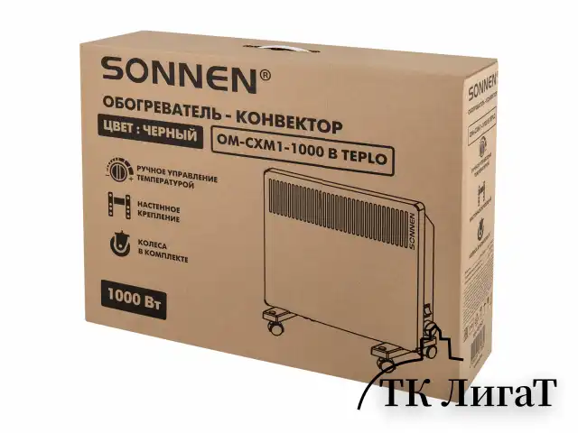 Обогреватель-конвектор SONNEN TEPLO-10, 1000 Вт, Х-образный нагревательный элемент, черный, сделано в России, 457627