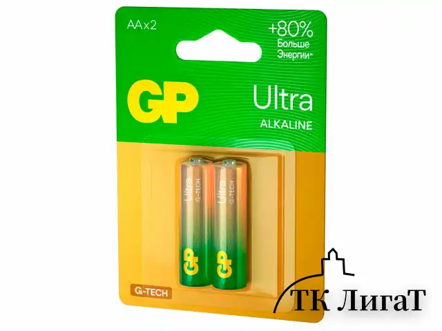 Батарейки КОМПЛЕКТ 2 шт., GP Ultra G-Tech, AA (LR6,15А), алкалиновые, пальчиковые, 15AUA21-2CRSBC2