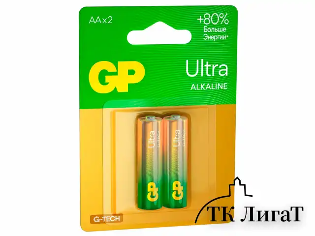 Батарейки КОМПЛЕКТ 2 шт., GP Ultra G-Tech, AA (LR6,15А), алкалиновые, пальчиковые, 15AUA21-2CRSBC2
