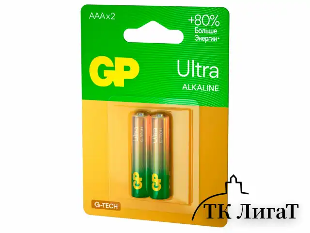 Батарейки КОМПЛЕКТ 2 шт., GP Ultra G-Tech, AAA (LR03, 24А), алкалиновые, мизинчиковые, 24AUA21-2CRSBC2