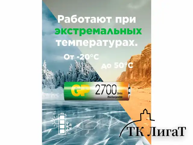Батарейки аккумуляторные Ni-Mh пальчиковые КОМПЛЕКТ 2 шт. АА (HR6) 2650 mAh, GP, 270AAHC-2DECRC2