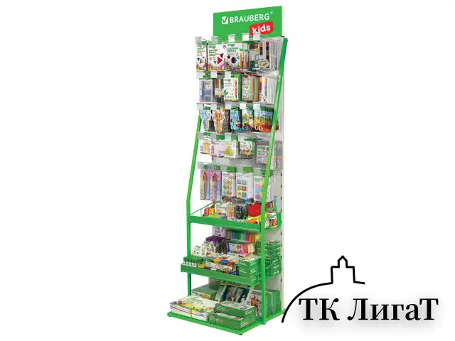 Стойка для размещения товара напольная BRAUBERG KIDS, 205x60x50 см, 25 крючков, 3 полки, 506321