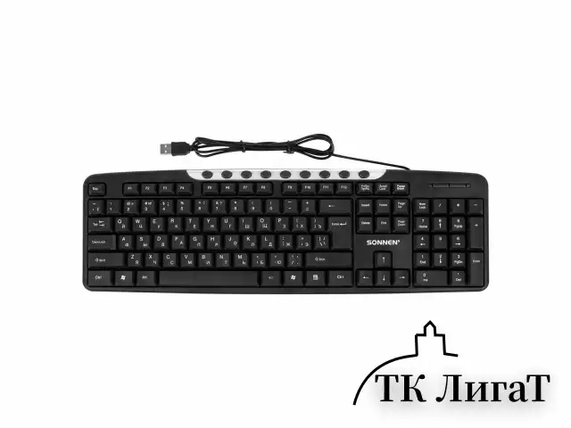Набор проводной SONNEN KB-S110, USB, клавиатура 113 клавиш, мышь 3 кнопки, 1000 dpi, черный/серебристый, 513854