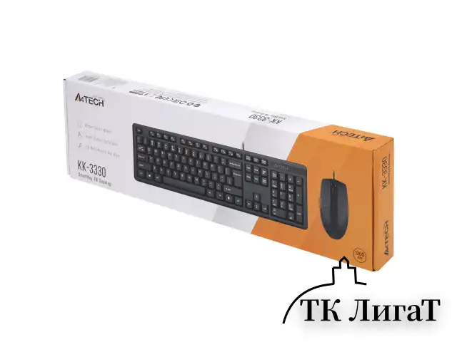 Набор проводной A4TECH KK-3330, USB, клавиатура 104 клавиши, мышь 2 кнопки + 1 кнопка-колесо, черная, 1530249