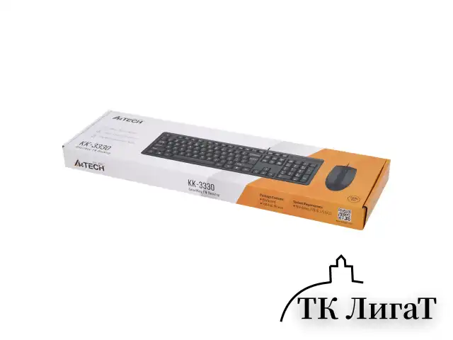 Набор проводной A4TECH KK-3330, USB, клавиатура 104 клавиши, мышь 2 кнопки + 1 кнопка-колесо, черная, 1530249