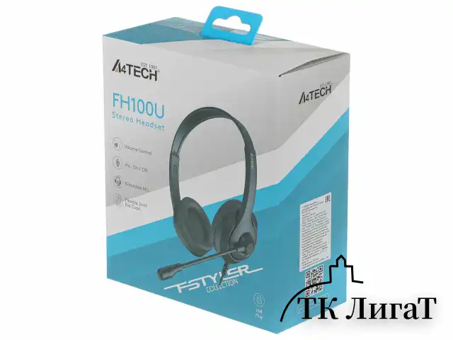Наушники с микрофоном (гарнитура) A4TECH Fstyler FH100U, проводные, 2 м, USB, черные, 1774509