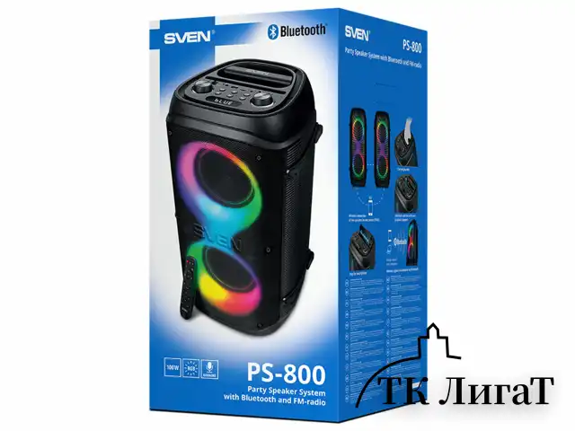 Колонка портативная SVEN PS-800, 100 Вт, TWS, Bluetooth, FM, USB, microSD, LED-дисплей, черная, SV-021511