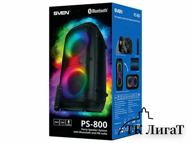 Колонка портативная SVEN PS-800, 100 Вт, TWS, Bluetooth, FM, USB, microSD, LED-дисплей, черная, SV-021511