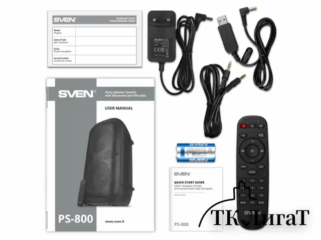 Колонка портативная SVEN PS-800, 100 Вт, TWS, Bluetooth, FM, USB, microSD, LED-дисплей, черная, SV-021511