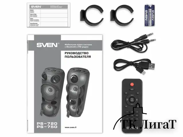 Колонка портативная SVEN PS-750, 80 Вт, TWS, Bluetooth, FM, USB, microSD, LED-дисп, черная, SV-019617