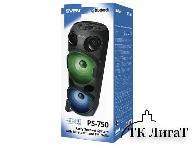 Колонка портативная SVEN PS-750, 80 Вт, TWS, Bluetooth, FM, USB, microSD, LED-дисп, черная, SV-019617