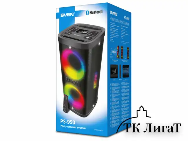 Колонка портативная SVEN PS-950, 160 Вт, TWS, Bluetooth, FM, USB, microSD, LED-дисплей, черная, SV-022396