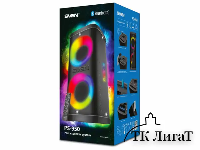 Колонка портативная SVEN PS-950, 160 Вт, TWS, Bluetooth, FM, USB, microSD, LED-дисплей, черная, SV-022396