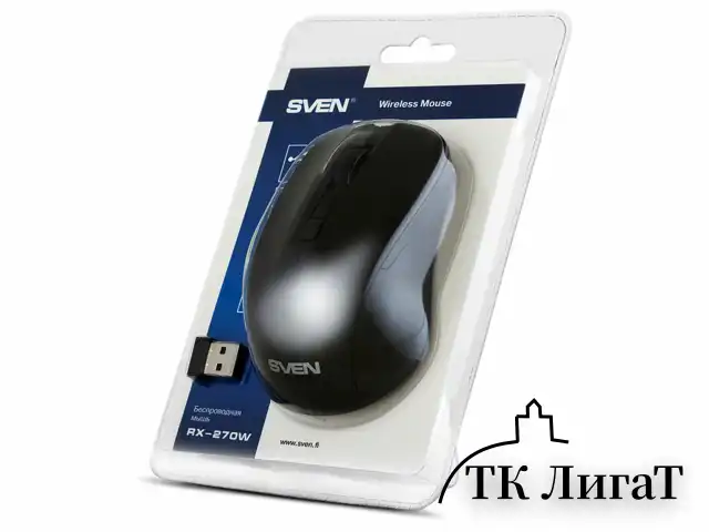 Мышь беспроводная SVEN RX-270W, 3 кнопки + 1 колесо-кнопка, оптическая, чёрная, SV-016234