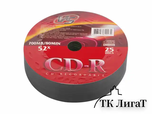 Диски CD-R VS, 700 Мб, 52x, Bulk (термоусадка без шпиля), КОМПЛЕКТ 25 шт., VSCDRSH2501