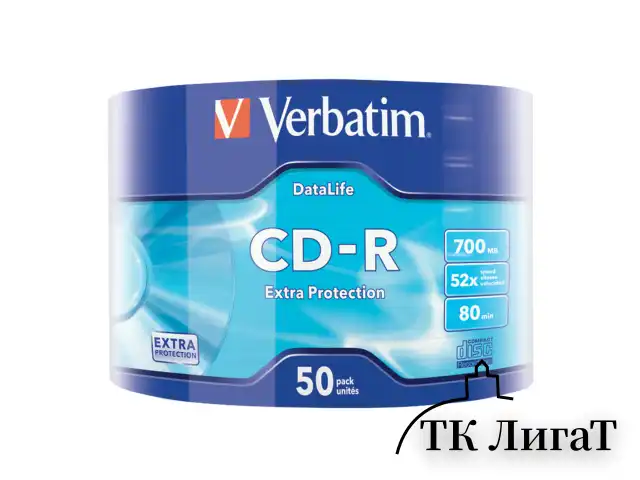 Диски CD-R VERBATIM DataLife, 700 Мб 52x Bulk (термоусадка без шпиля), КОМПЛЕКТ 50 шт., 43787