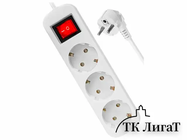 Удлинитель сетевой DEFENDER S318, 3 розетки c заземлением, выключатель, 10А, длина 1,8 м, белый, 99233