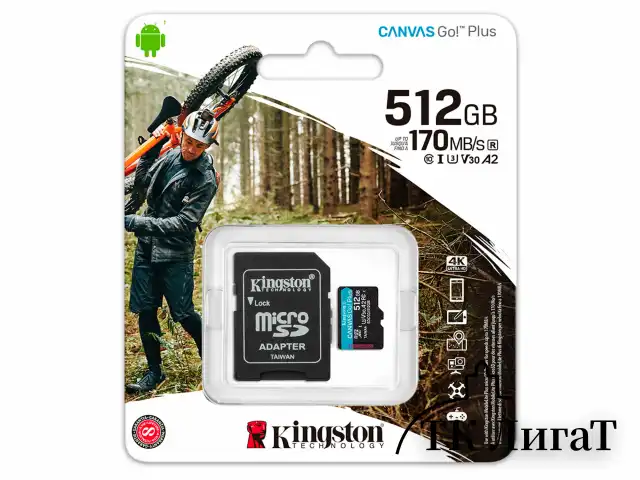 Карта памяти microSDXC 512 GB KINGSTON Canvas Go Plus, UHS-I U1, 170 Мб/с (class 10), с адаптером, SDCG3/512Gb