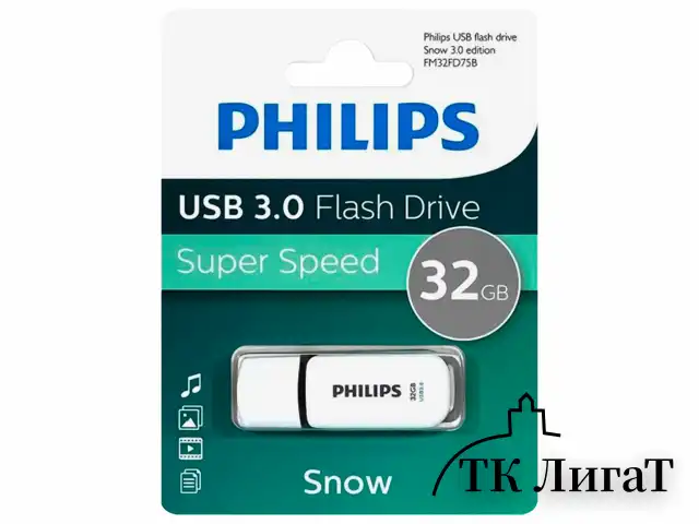 Флеш-диск 32 GB PHILIPS SNOW, разъем USB 3.0, черный, FM32FD75B/97