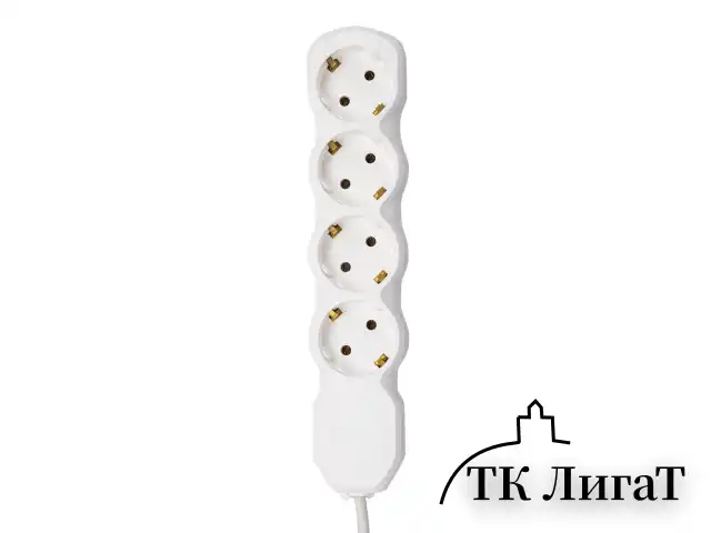 Удлинитель У10-004 4 розетки, с заземлением, 10 А, 5 м, белый, 8695