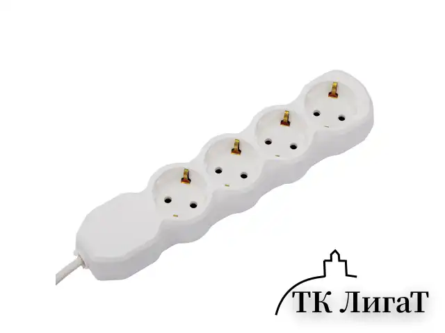 Удлинитель У10-004 4 розетки, с заземлением, 10 А, 5 м, белый, 8695