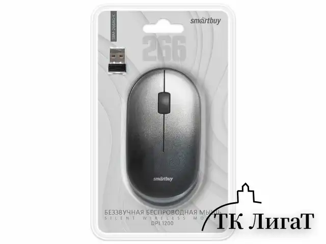 Мышь беспроводная бесшумная SMARTBUY 266AG-K, USB, 2 кнопки + 1 колесо, оптическая, черная, SBM-266AG-K