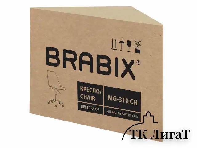 Кресло стул BRABIX "Eames MG-310 CH", хром, пластик белый, ткань серая, 532924
