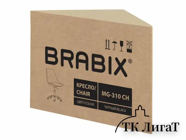 Кресло стул BRABIX "Eames MG-310 CH", хром, пластик черный, экокожа черная, 532925