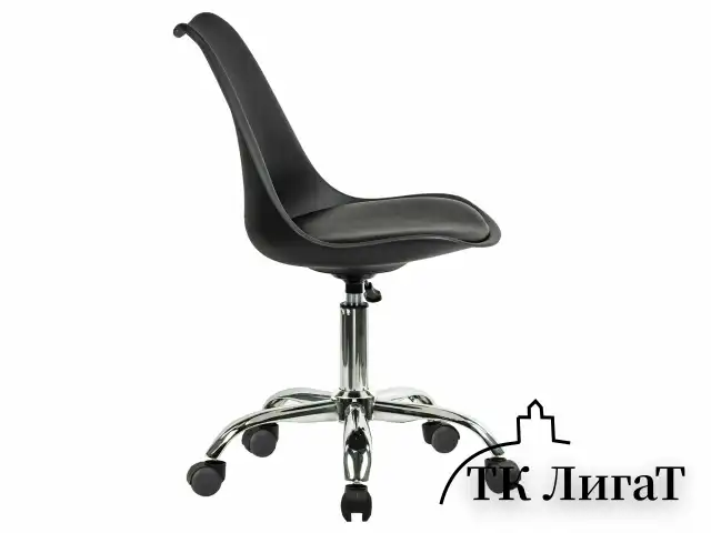 Кресло стул BRABIX "Eames MG-310 CH", хром, пластик черный, экокожа черная, 532925
