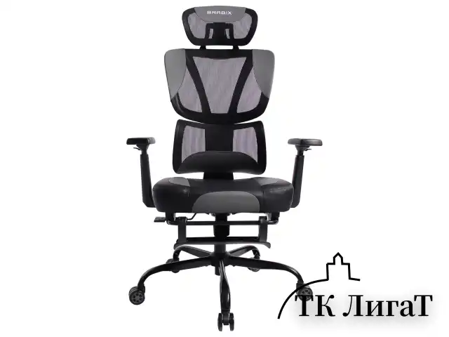 Кресло BRABIX PREMIUM "Venom GM-530", подножка, синхромеханизм, экокожа/сетка, черное/серое, 532951