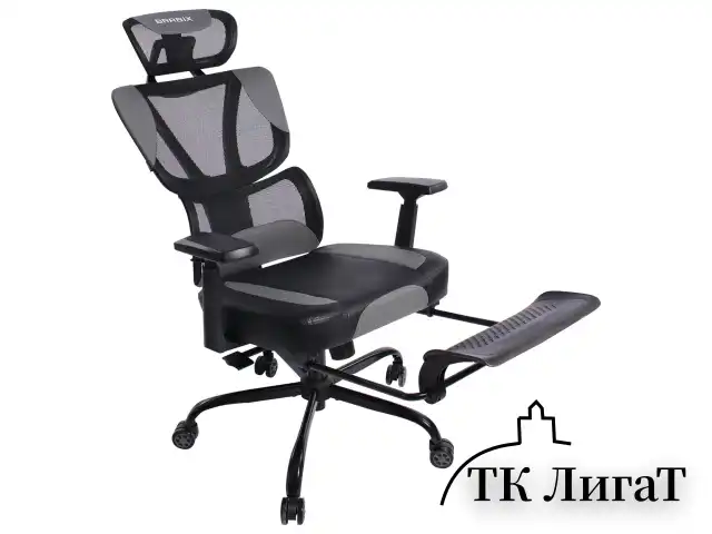 Кресло BRABIX PREMIUM "Venom GM-530", подножка, синхромеханизм, экокожа/сетка, черное/серое, 532951