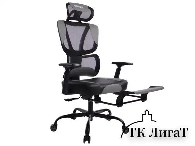 Кресло BRABIX PREMIUM "Venom GM-530", подножка, синхромеханизм, экокожа/сетка, черное/серое, 532951